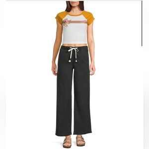 🌅 Roxy Sunset Dream‎ Linen-Blend Pull-On Pants 🖤 Relaxed Wide-Leg Beach Style